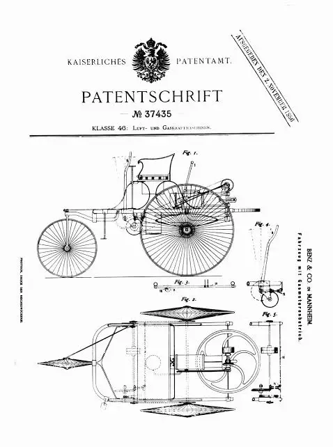 Karl Benz’in Patent-Motorwagen’inin teknik resmi